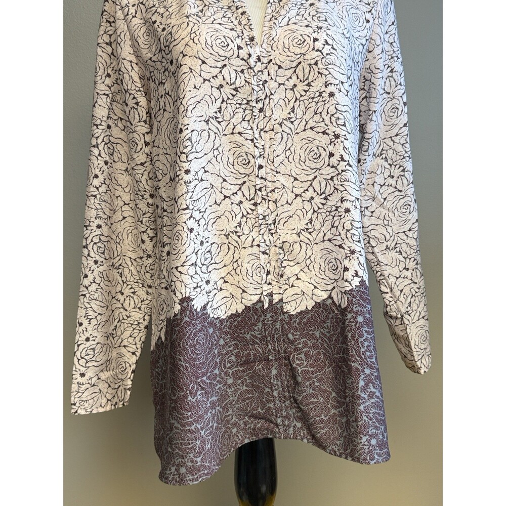 Ann Taylor Floral Print Blouse Tunic Top Long Sleeve Medium - Picture 3 of 6
